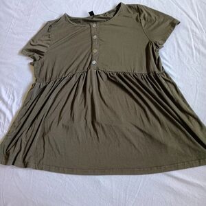 SHEIN Olive Green Women's Stretchy Shirt With Button Decor